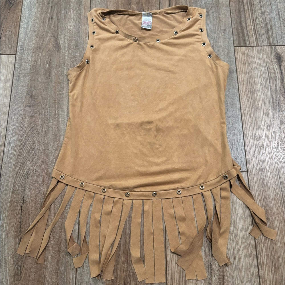 Vintage Y2K Suede Fringe Tan Camel Western Top with Grommets by Junior